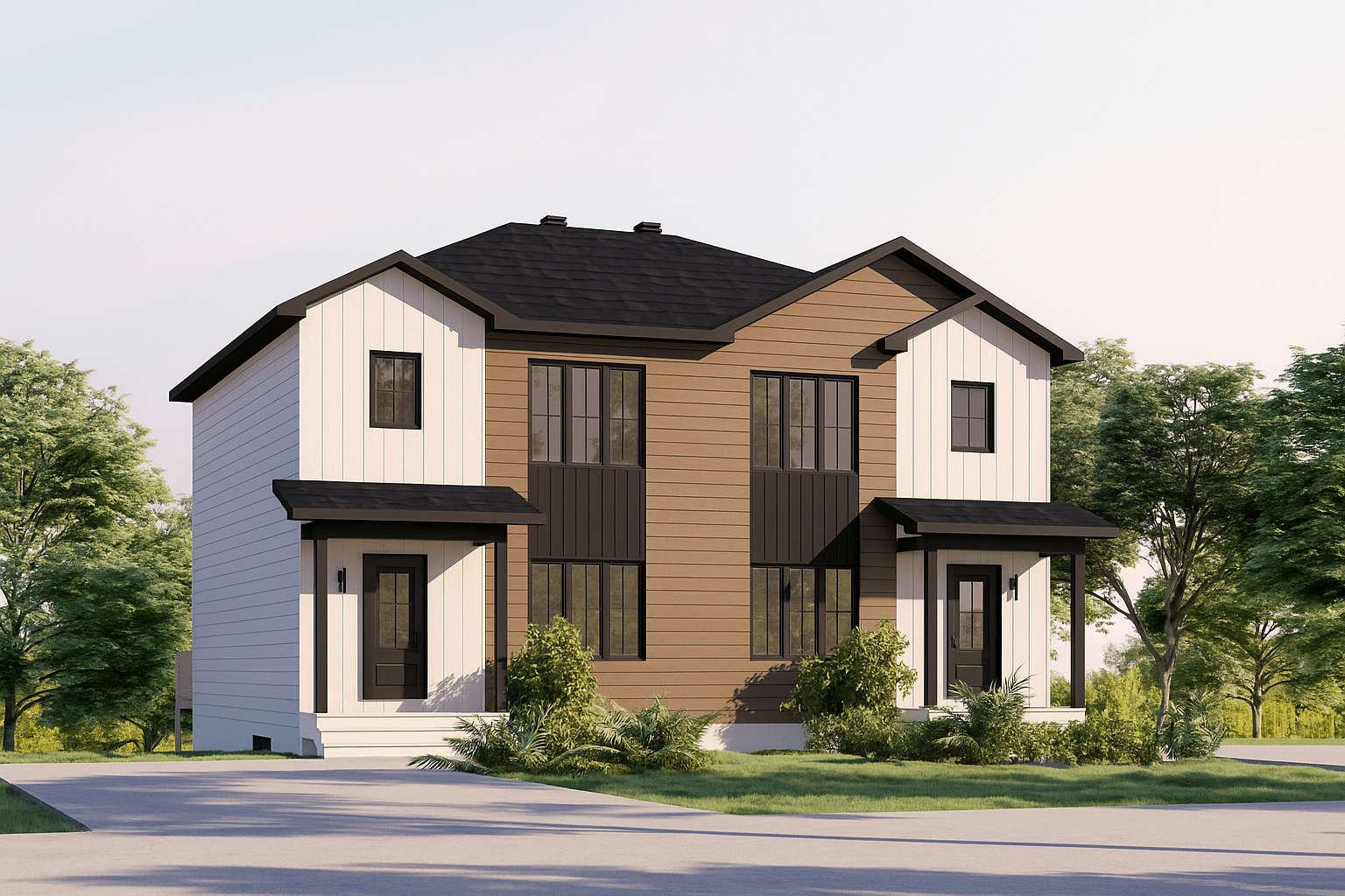 Maison moderne en soirée paisible